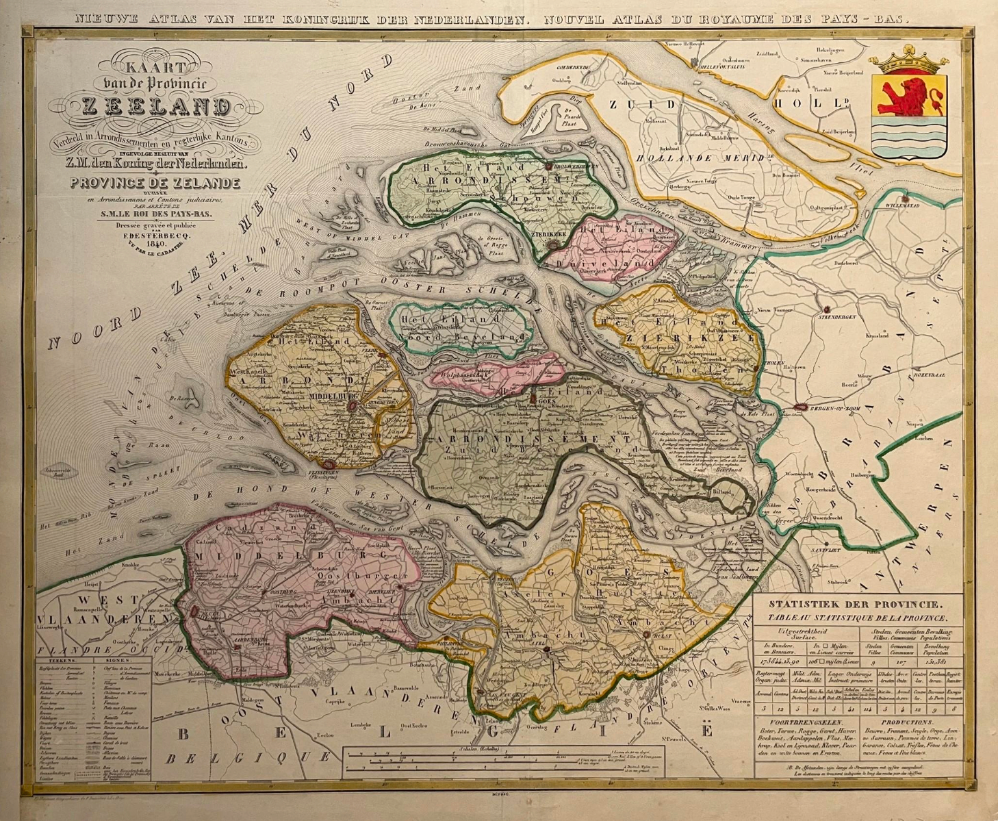 Mapa histórico de la provincia de Zeeland, 1840